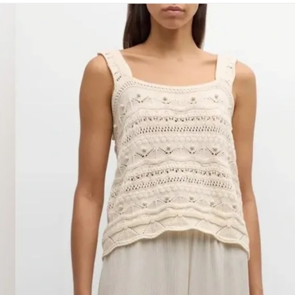 NWT La Ligne Jane Beaded  Crochet Tank Embellished Quite Lux Cream Small